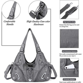 Womens Fashion Hobo Handbag Large Capacity Shoulder Bags-SilverGrey