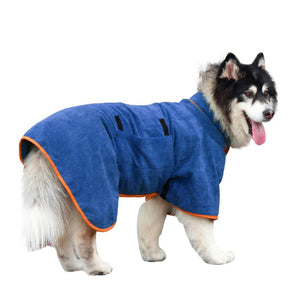 Dog Bathrobe Microfibre Fast Drying Towel Adjustable Collar Waist-Blue