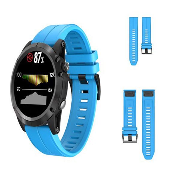 22mm 26mm Sport Silicone Watchband For Garmin Fenix  5Plus/5X Plus Easy Fit Quick Release Starp Black Steel Buckle-Sky Blue