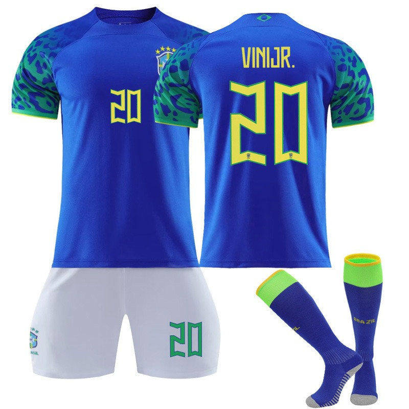 VINIJR #20 Brazil Away Jersey 2022/23 Soccer Jersey Kit Football T-shirt Set For Adult Kids