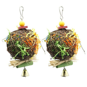 2pcs Bird Chew Toys Foraging Shredder Parrot Cage Hanging Takraw