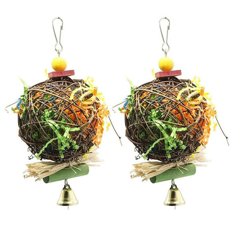 2pcs Bird Chew Toys Foraging Shredder Parrot Cage Hanging Takraw