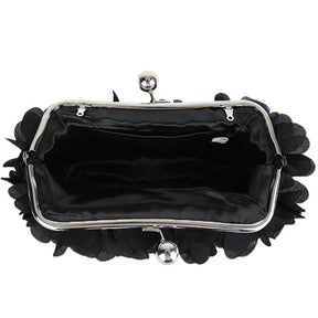 Clutch Evening Bags Floral Appliques Crossbody Bag For Women-Black