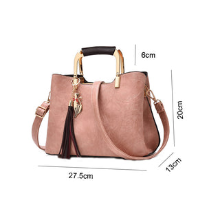 Ladies Leather Vintage Handbag Large Capacity Shoulder Bag-Pink