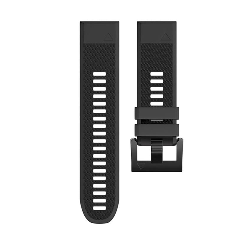 26mm Width Easy Fit Soft Silicone Watch Strap For Garmin Fenix 5X/5X Plus/6X/6X Pro/3/3 HR Black Steel Buckle-Black