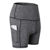 Women Yoga Shorts With Pockets High Waist Running Fitness Leggings Sports Quick Drying Tight Pants 2049-Gray