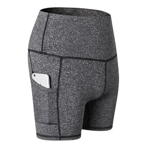 Women Yoga Shorts With Pockets High Waist Running Fitness Leggings Sports Quick Drying Tight Pants 2049-Gray