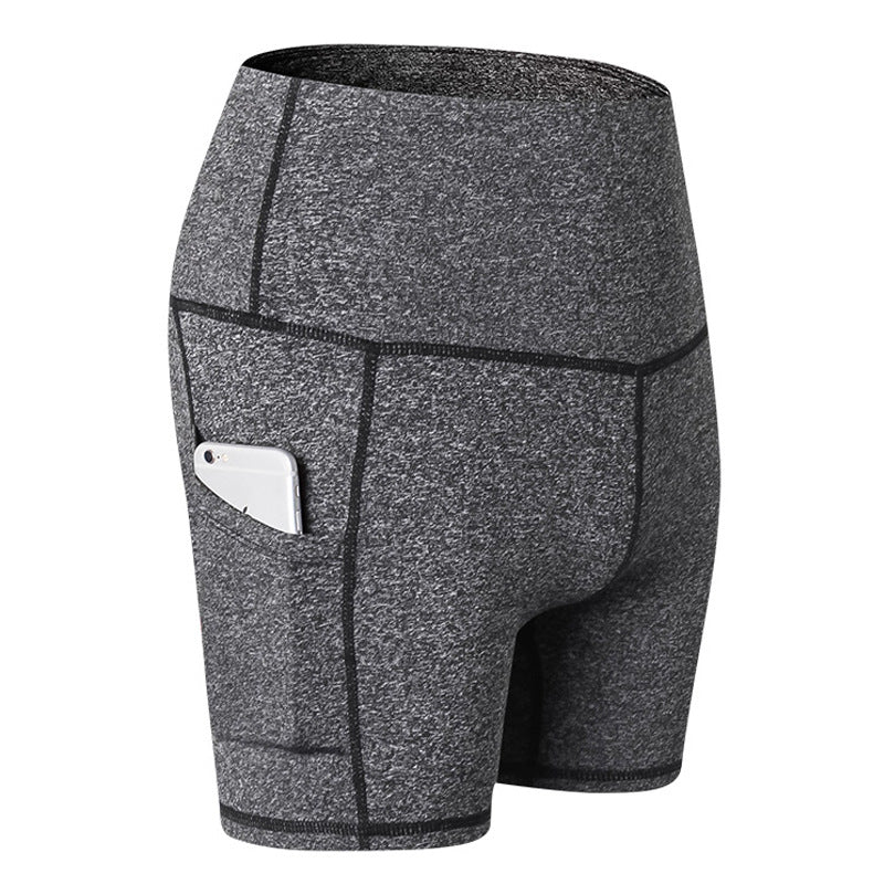Women Yoga Shorts With Pockets High Waist Running Fitness Leggings Sports Quick Drying Tight Pants 2049-Gray