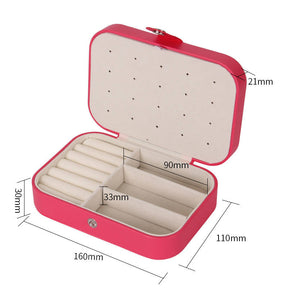 Jewelry Box PU Leather Small Portable Travel Case 2 Layers Display Storage Box-Red