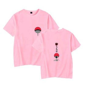 Mens Tops Japanese Anime Naruto Same Style Trend Short Sleeved T-shirt-E Pink