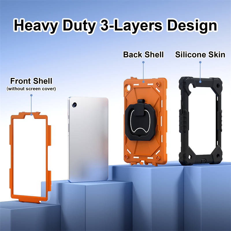 Heavy Duty Silicone Case with S Pen Holder Shoulder Strap for Samsung Tab A9-H