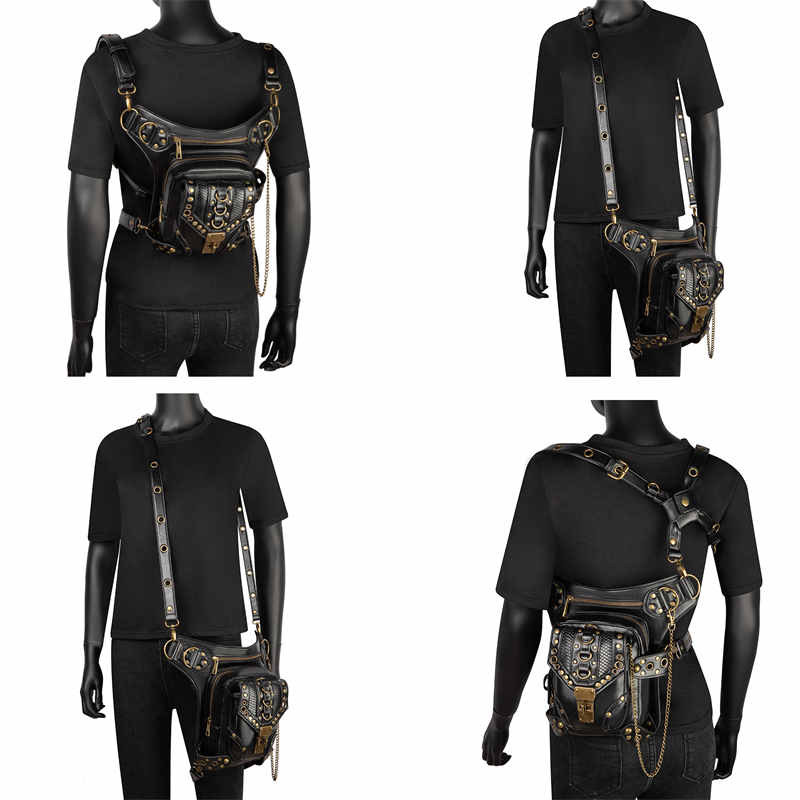 Rock Leather and Vintage Gothic Tote Punk Shoulder Belt Bag-Black