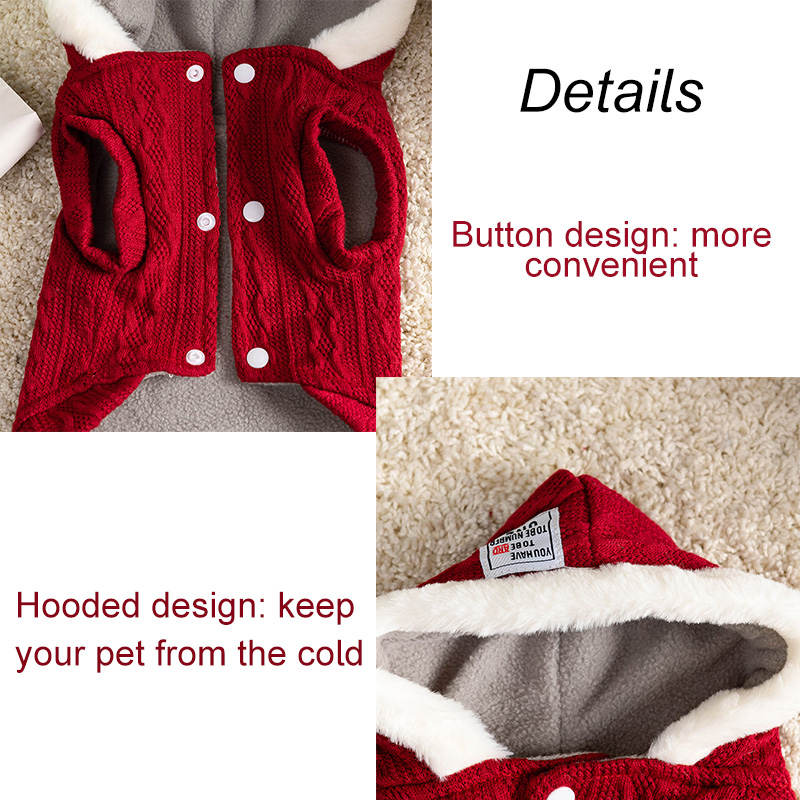 Cat Sweater with Hats Dog Hoodies Puppy Winter Coat Cold Weather Clothes-Red