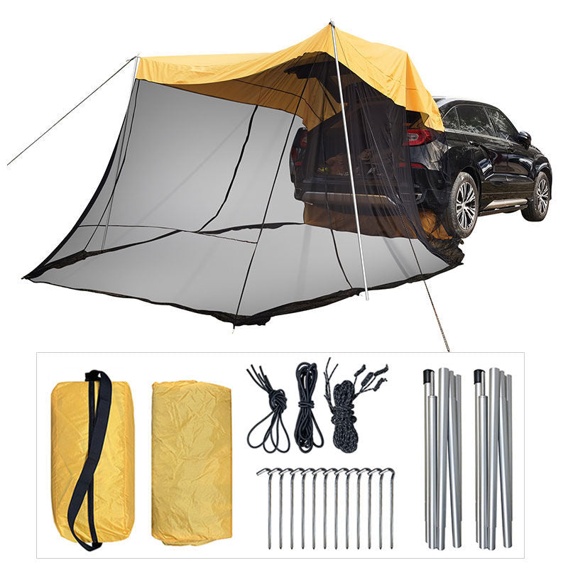 Portable Car Awning Sun Shelter with Mosquito Net for Camping-Orange