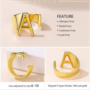 26Pcs Silver Bold Initial Letter Open Ring Adjustable for Party