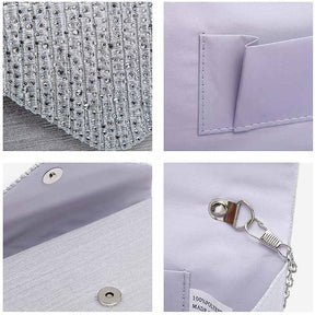 Ladies Frosted Satin Evening Clutch Rhinestones Crossbody Bag-Purple