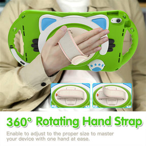 Cat Tablet Case For iPad 10th Rugged with Shoulder Strap-Green