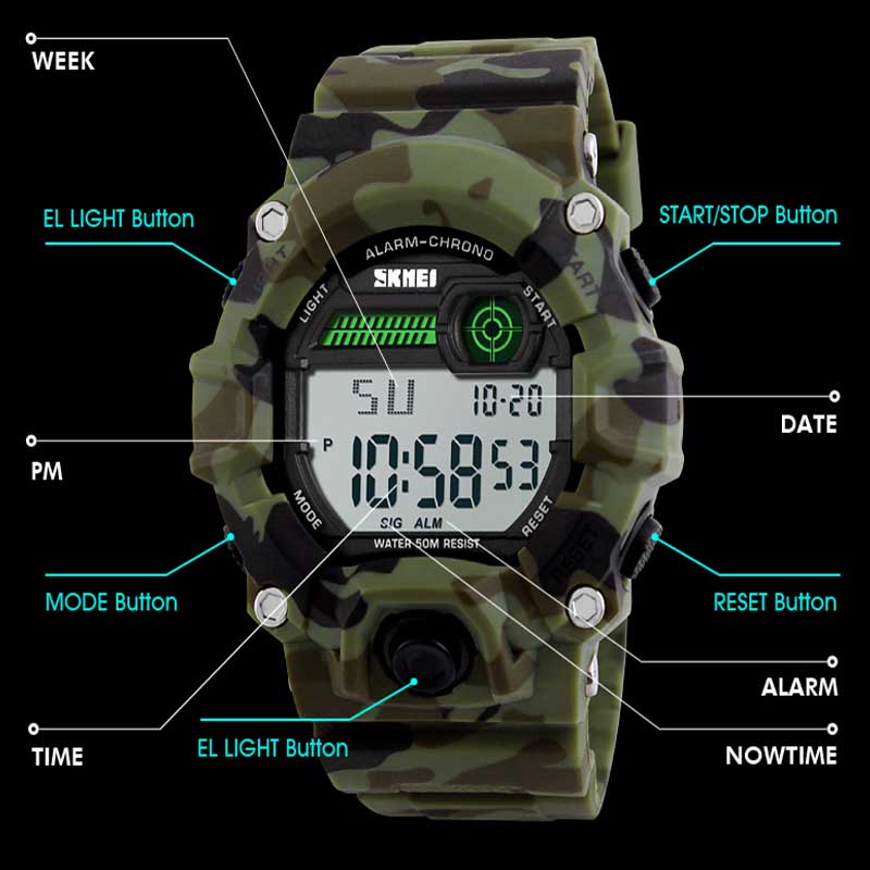 Kids LED Sports Watch Waterproof Digital Electronic Military Watches-Blue