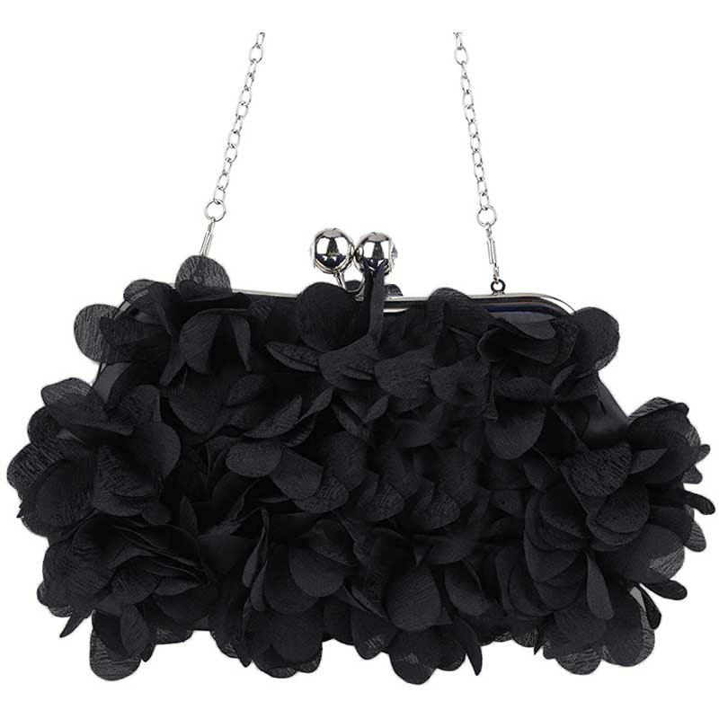 Clutch Evening Bags Floral Appliques Crossbody Bag For Women-Black