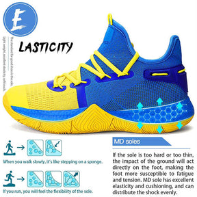 Boys Basketball Shoes Non-Slip Girls Sneakers Durable Kids Running Shoes-YellowBlue