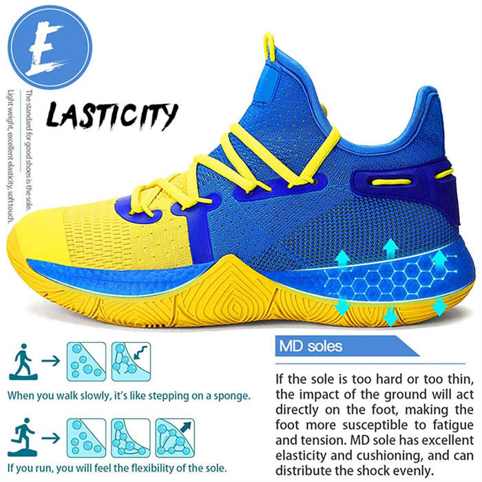 Boys Basketball Shoes Non-Slip Girls Sneakers Durable Kids Running Shoes-YellowBlue