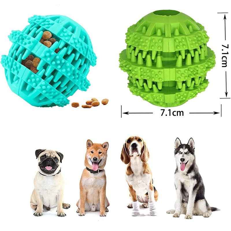 2 Packs Teething Toys for Small Medium Dog 360¡ã Cleaning Durable Chew Toys Rubber Ball-GreenSkyBlue