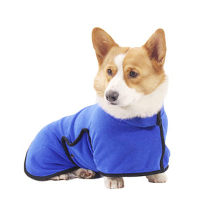 Dog Bathrobe Microfibre Fast Drying Pet Towel Adjustable Button Closure-Blue