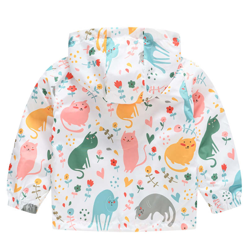 Toddler Boys Girls Cartoon Print Zip Jacket Hooded Trench Kids Casual Coats-16