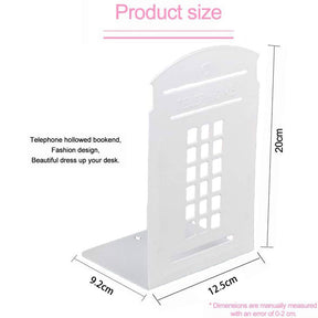 1 Pair Heavy Metal Telephone Booth Bookshelf Non Skid Sturdy Decorative Gift for Office Library-White