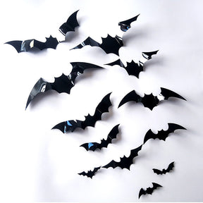 12PCS Halloween 3D Bats Decoration,12 kinds of Realistic PVC Black Bat Sticker for Home Decor DIY Wall Decal Party Supplies