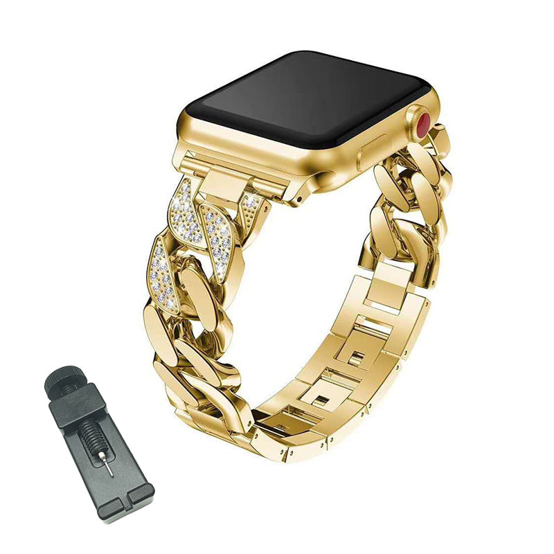 DP Bling Watch Band Stainless Steel Wristbands for Apple iWatch Series 1/2/3/4/5/6/SE For Women-Gold