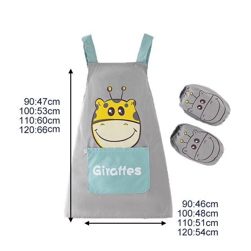 Children Cute Animal Pattern Painting Waterproof Apron Set-Giraffe