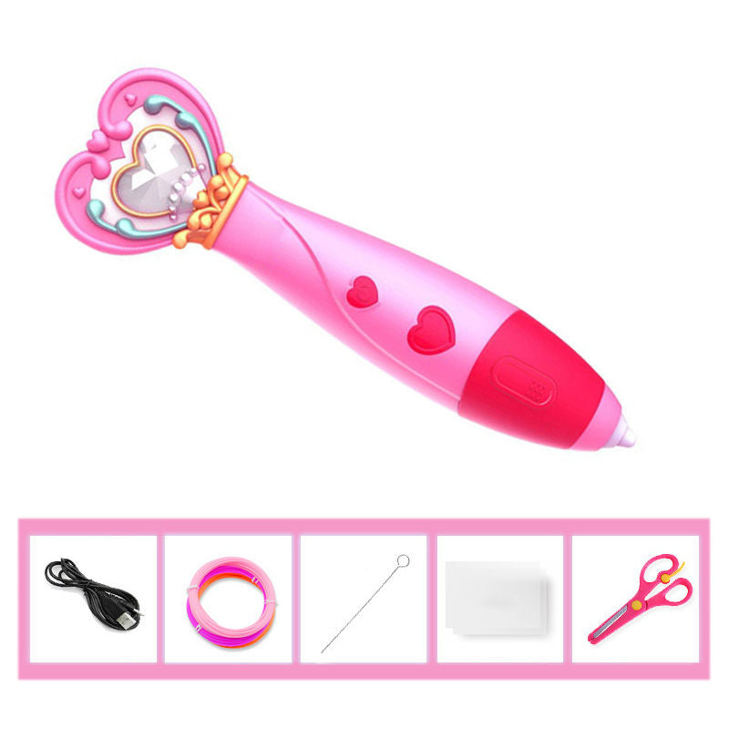 Magic Wand Shape 3D Printing Pen Kit Low Temperature Child Safe-Rose Red