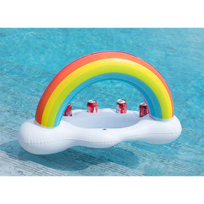 Inflatable Rainbow Cloud Drink Holder with Portable Hand Pump Floating Pool Party Accessories