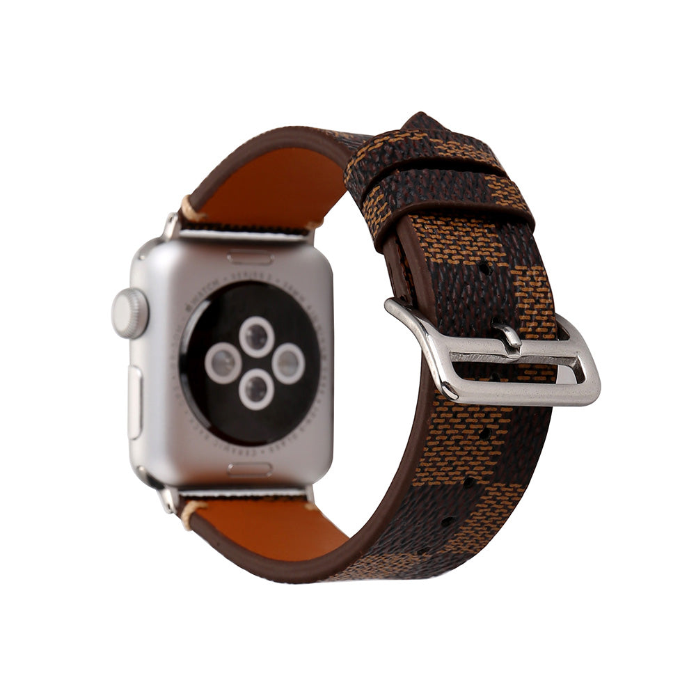Checkered Pattern PU Leather Watch Band Microfiber Design For Apple Watch SE/6/5/4/3/2/1(Brown)
