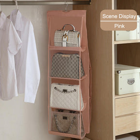 2 Pcs Hanging Purse Organizer 8 Easy Access Pockets for Wardrobe-Pink