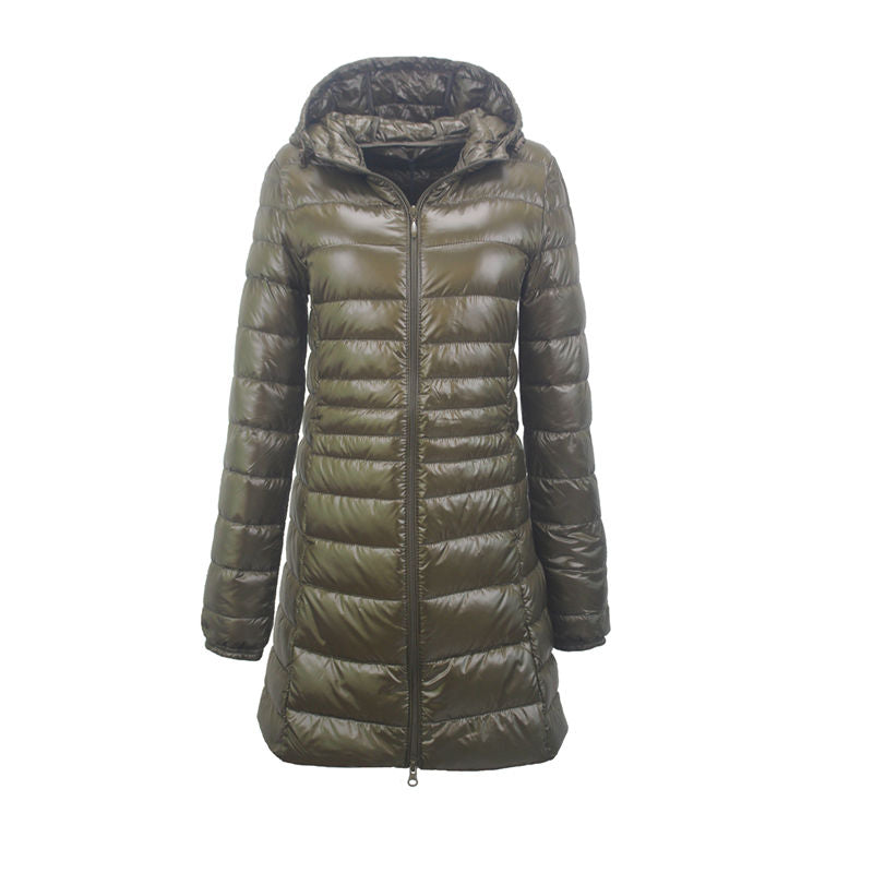 Womens Lightweight Puffer Jacket Hooded Winter Mid Length Coat-ArmyGreen