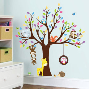 Removable Creative Brown Tree Cartoon Monkey Owls Koala Home Art Decor Wall Stickers for Kids Room