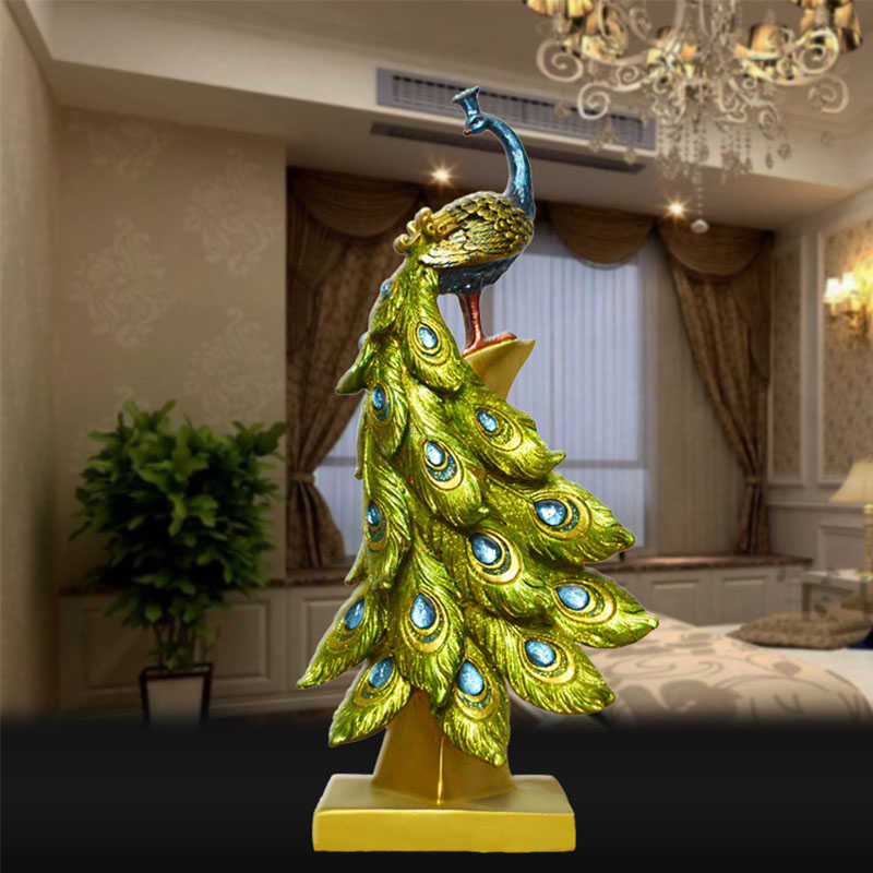 Resin Peacock Statue Desktop Adornmen for Home Wedding-Single Headed