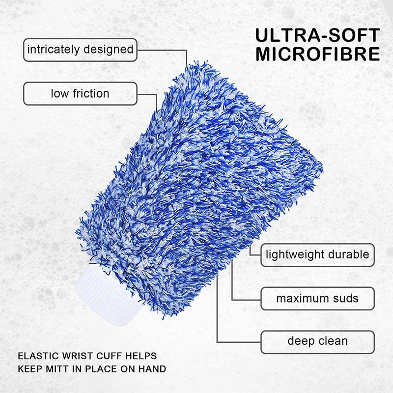 Microfiber Car Wash Mitt Strong Absorbent Car Detailing Gloves-Blue