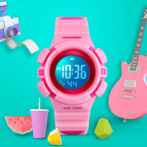 Kids Watches Sport Simple Two-Color Strap LED Electronic Watches-Pink