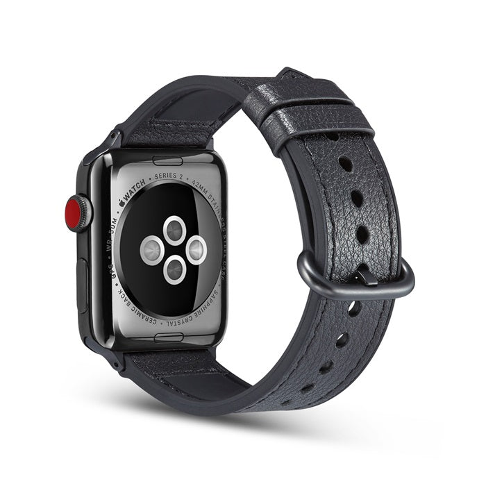 Silicone+Leather Watch Strap For Apple iWatch-Black