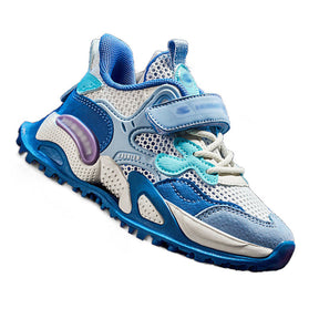 Boys Sneakers Breathable Mesh Lightweight Velcro Athletic Shoes-Blue White