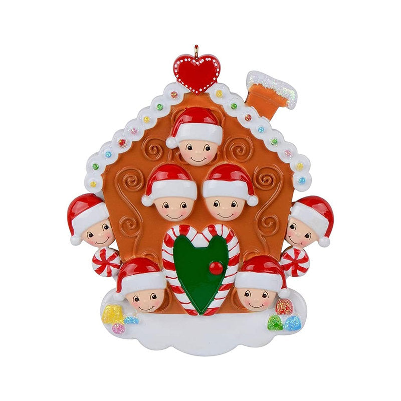 Christmas Hanging Ornaments Personalized Gingerbread House Family of 7