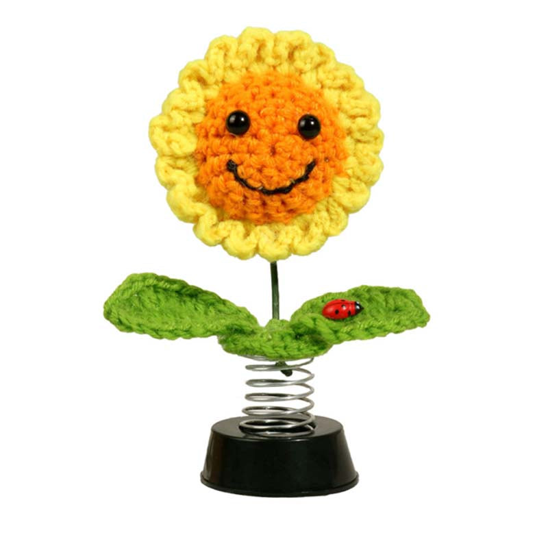 Smiley Shaking Sunflower Car Dashboard Decoration-Insect Two Leaf