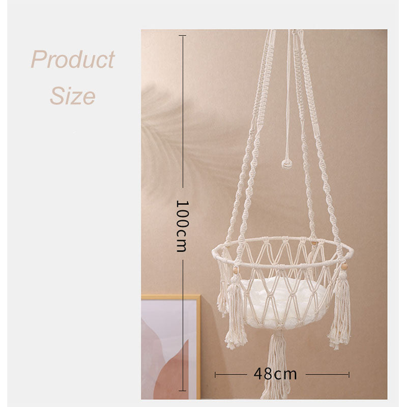 Cat Hammock Handwoven Hanging Cat Bed Tassel Design for Kittens Sleeping