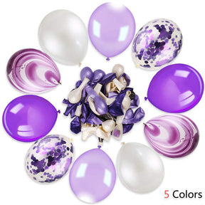 62pcs 12inch Purple Balloons Assorted Latex Purple Confetti White Balloons Garland Arch Kit for Wedding Birthday Graduation Party Decorations