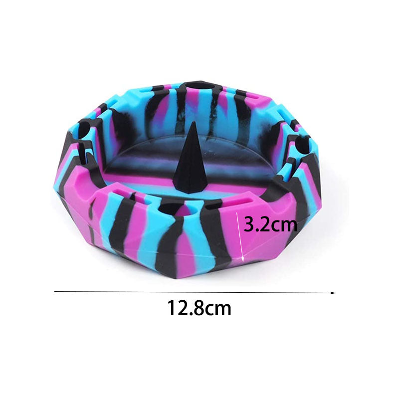 Geometric Silicone Ashtray Eco-Friendly Portable Unbreakable Tabletop Tray for Cigarettes Cigar -Black+Purple+Biue
