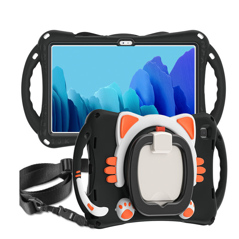 CatB Samsung Tablt Case for Tab A7 10.4  T500/T505/T507/T505N Shockproof Shoulder Strap Handle Stand-Black Orange