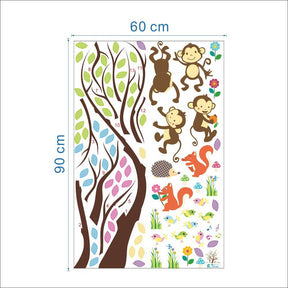 Removable Creative Brown Tree Cartoon Monkey Squirrel Home Art Decor Wall Stickers for Kids Room